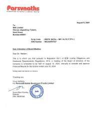 Intimation of Board Meeting 10.08.2024